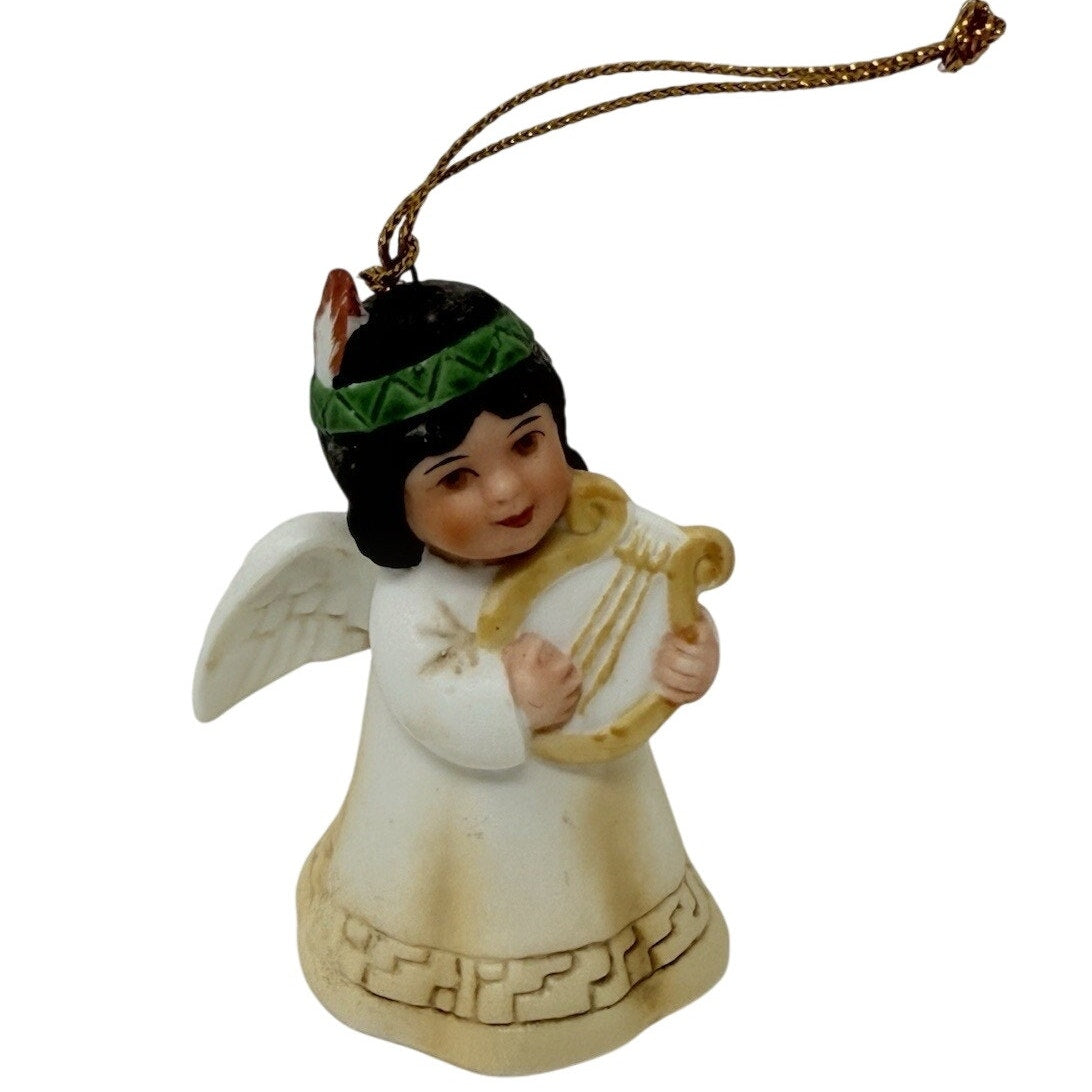 Vintage 80s Gregory Perillo Vague Shadows Native American Angel Bell Ornament