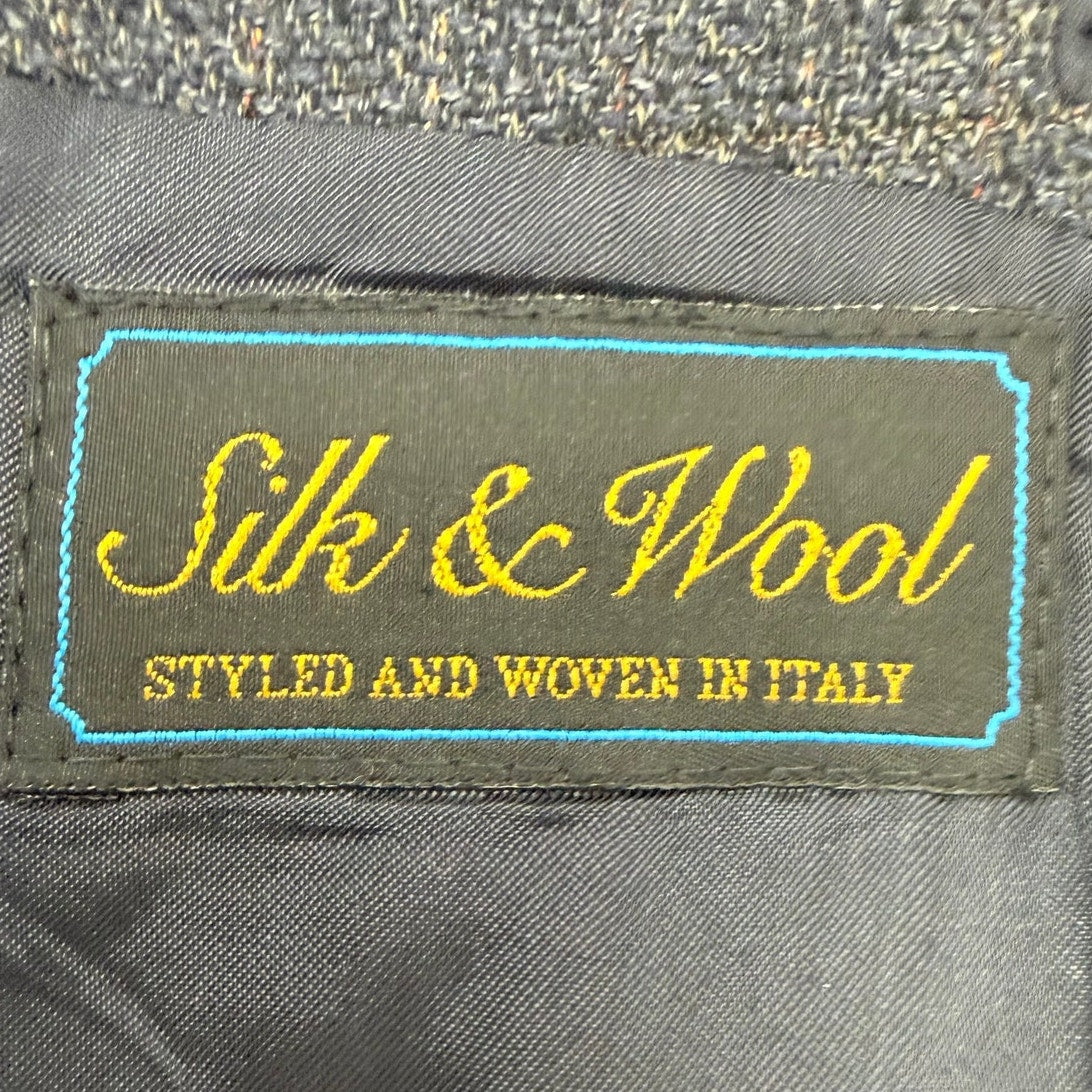 Vintage 90s Pronto Uomo Silk Wool Navy Windowpane Sport Coat 46R Italy