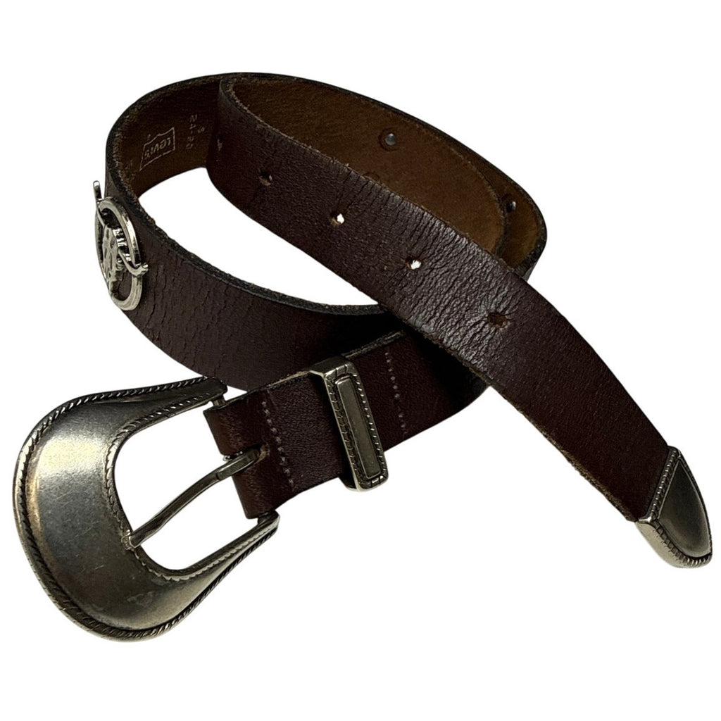 Levi's Western Leather Belt Small Brown Interchangeable Buckle Made in USA