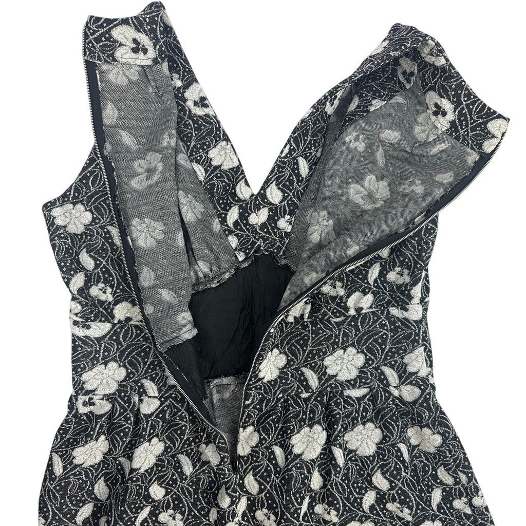 Vintage 70s Handmade Black Silver Floral Sleeveless Maxi Dress Women's Small