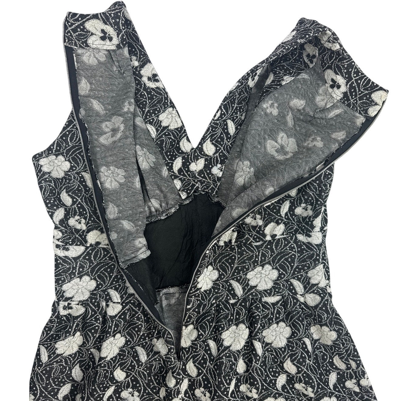Vintage 70s Handmade Black Silver Floral Sleeveless Maxi Dress Women's Small