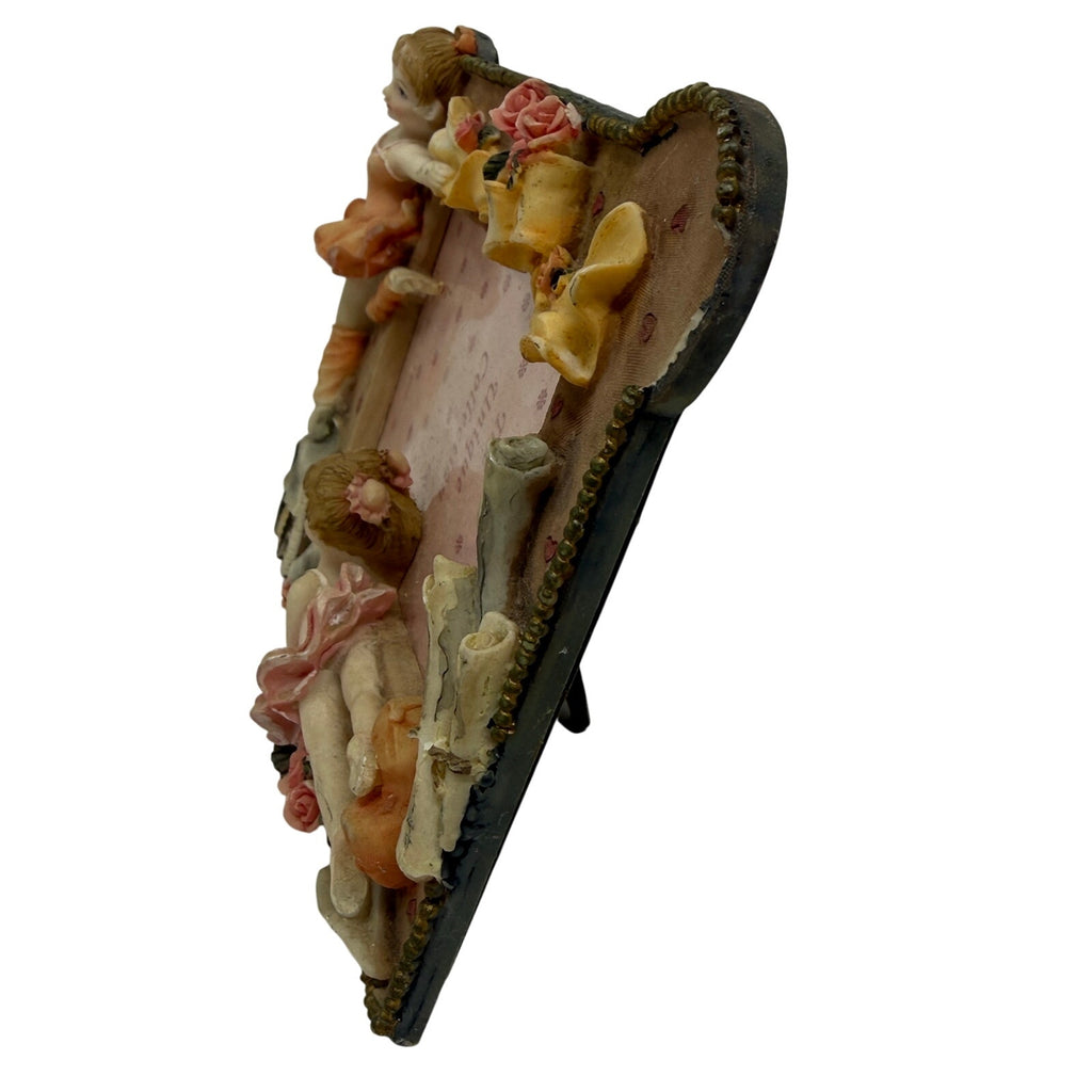 Vintage 90s Ballerina Cherub Resin Picture Frame Pink Floral 3.5x5