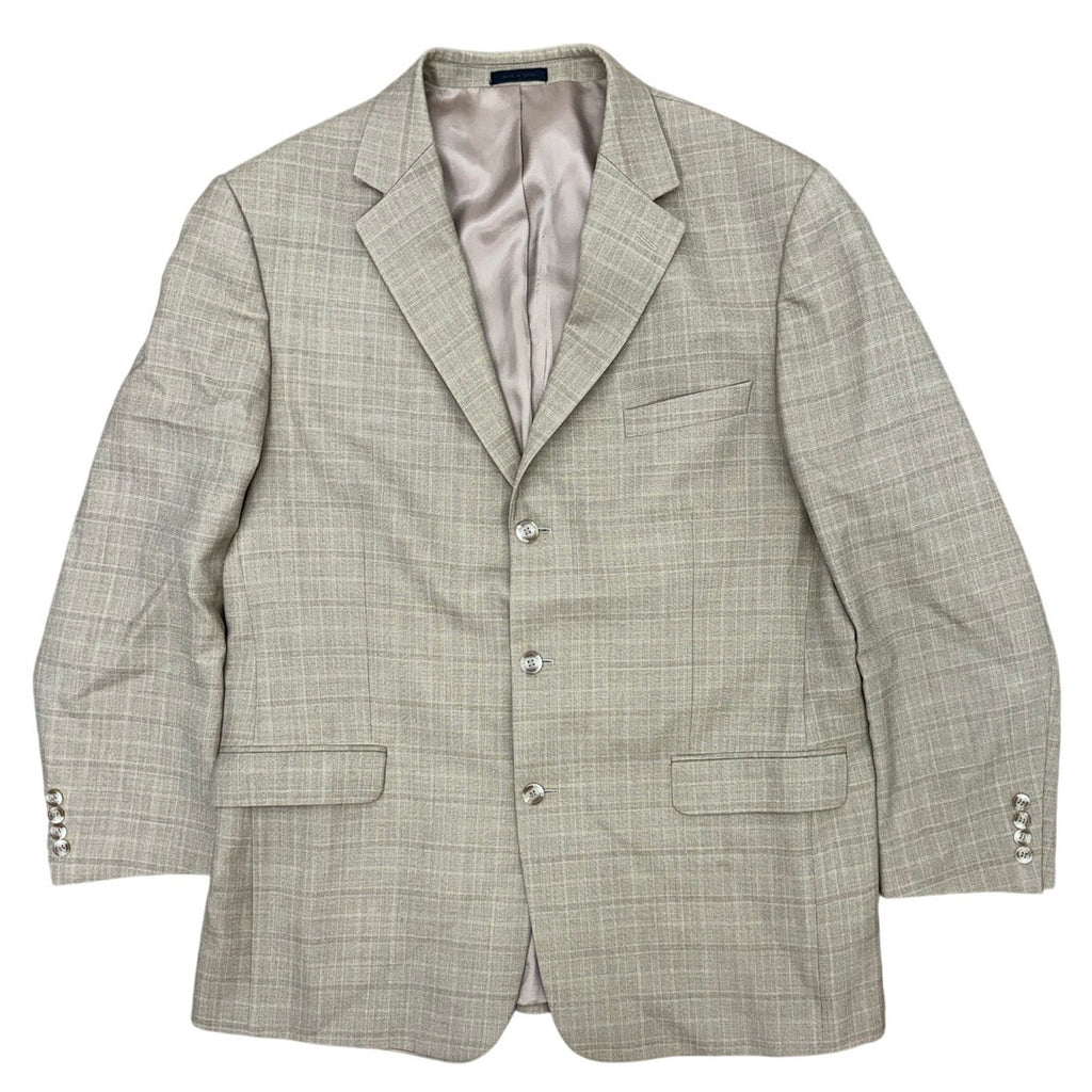 Vintage 90s Oleg Cassini Tan Check Wool Blend Sport Coat Blazer Men's 46R