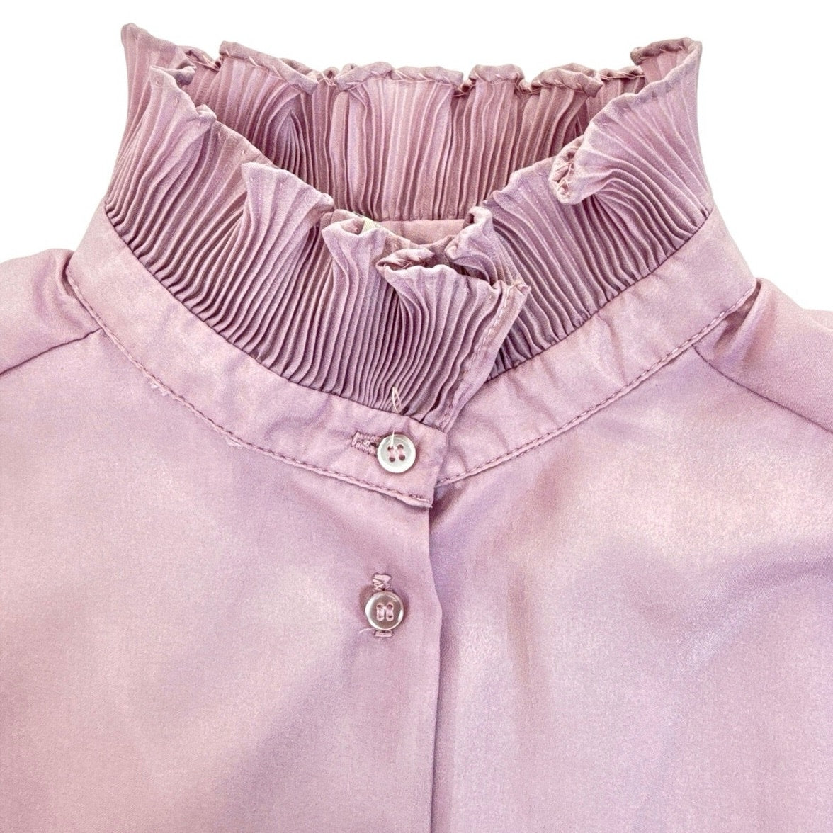 Vintage 70s Frank Lee Lavender Ruffle Neck Blouse Women's Medium
