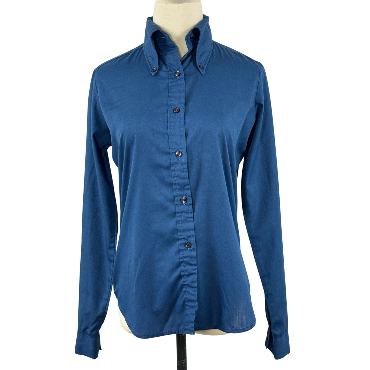 Vintage 70s JCPenney Navy Blue Long Sleeve Button-Down Blouse Women's Small