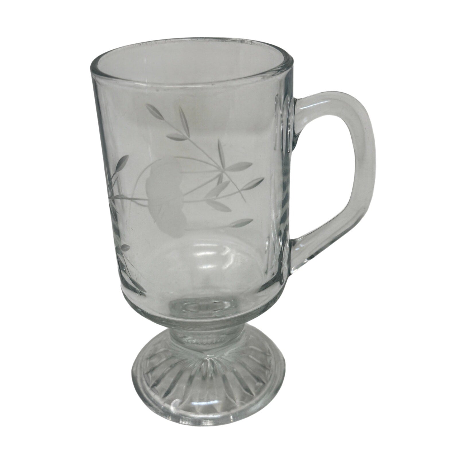 Vintage 90s Princess House Heritage Irish Etched Crystal Glass Coffee Mugs Set 2
