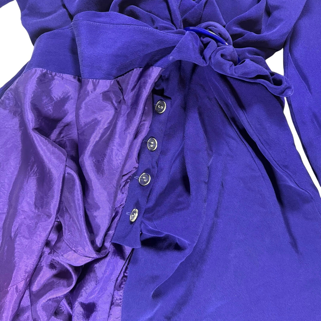 Vintage 90s Purple Silk Wrap Dress Women's 6Long Sleeve Lined Misho