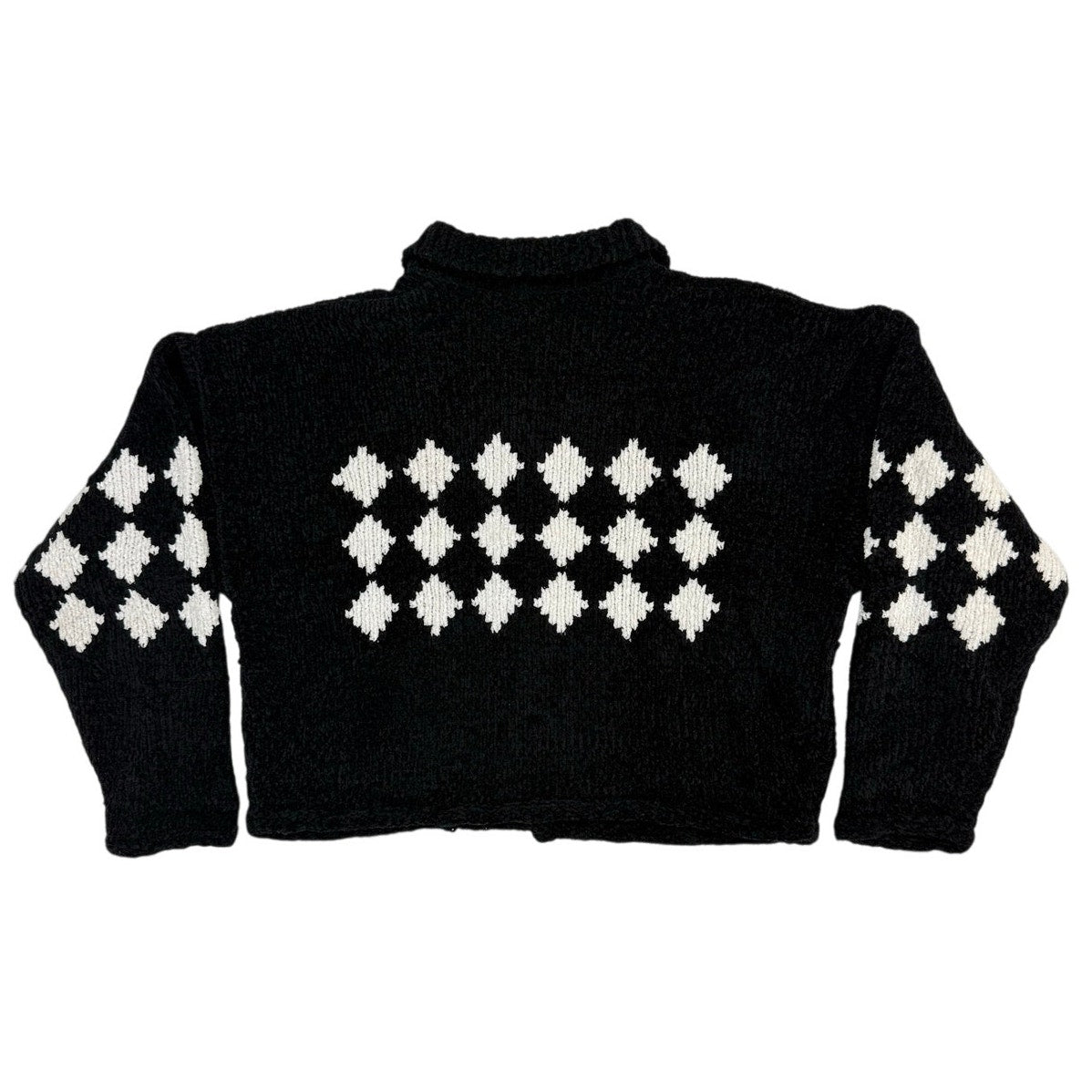Vintage 80s Susina Argyle Cardigan Sweater Womens Med Black White Chunky Knit