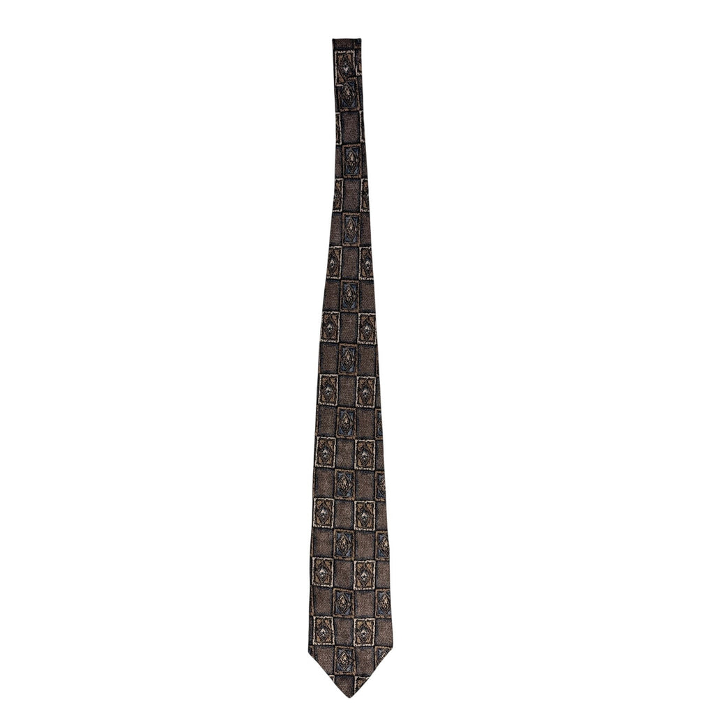 Vintage 90s Villa Bugatti Men's Silk Tie Brown Blue Geometric Check