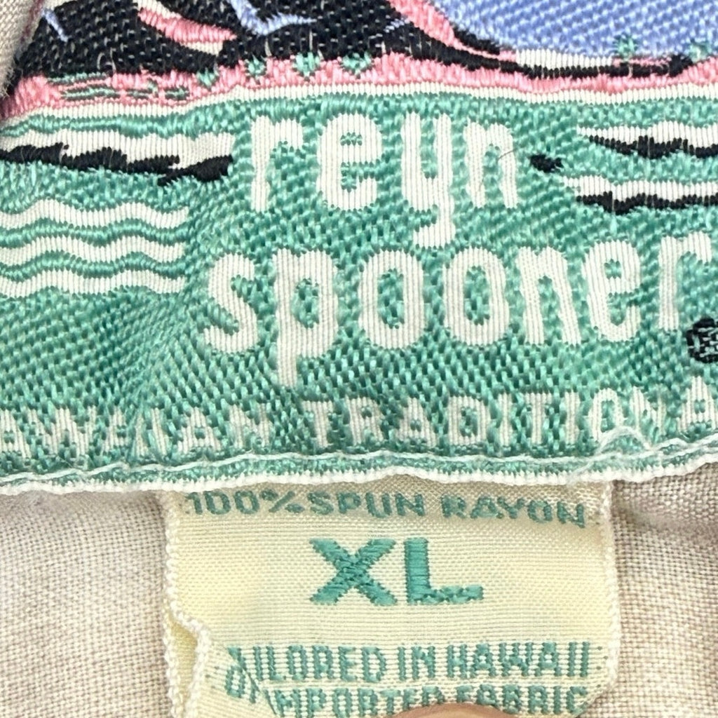 Vintage 90s Men's XL Reyn Spooner Hawaiian Polo Shirt Rayon Hula Dancer Island