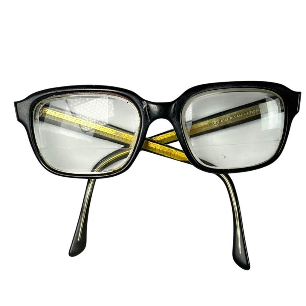 Vintage 50s American Optical Black Gold Browline Eyeglasses Size 6