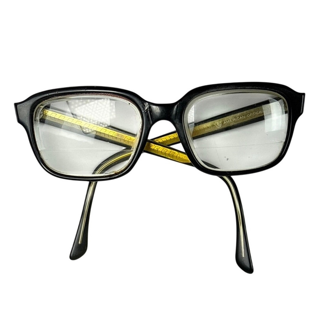 Vintage 50s American Optical Black Gold Browline Eyeglasses Size 6
