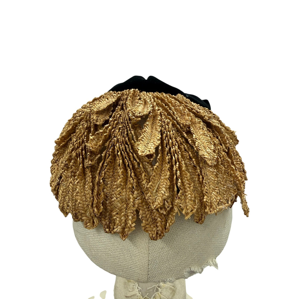 Vintage 50s Art Deco Flapper Hat Gold Black Velveteen Cocktail