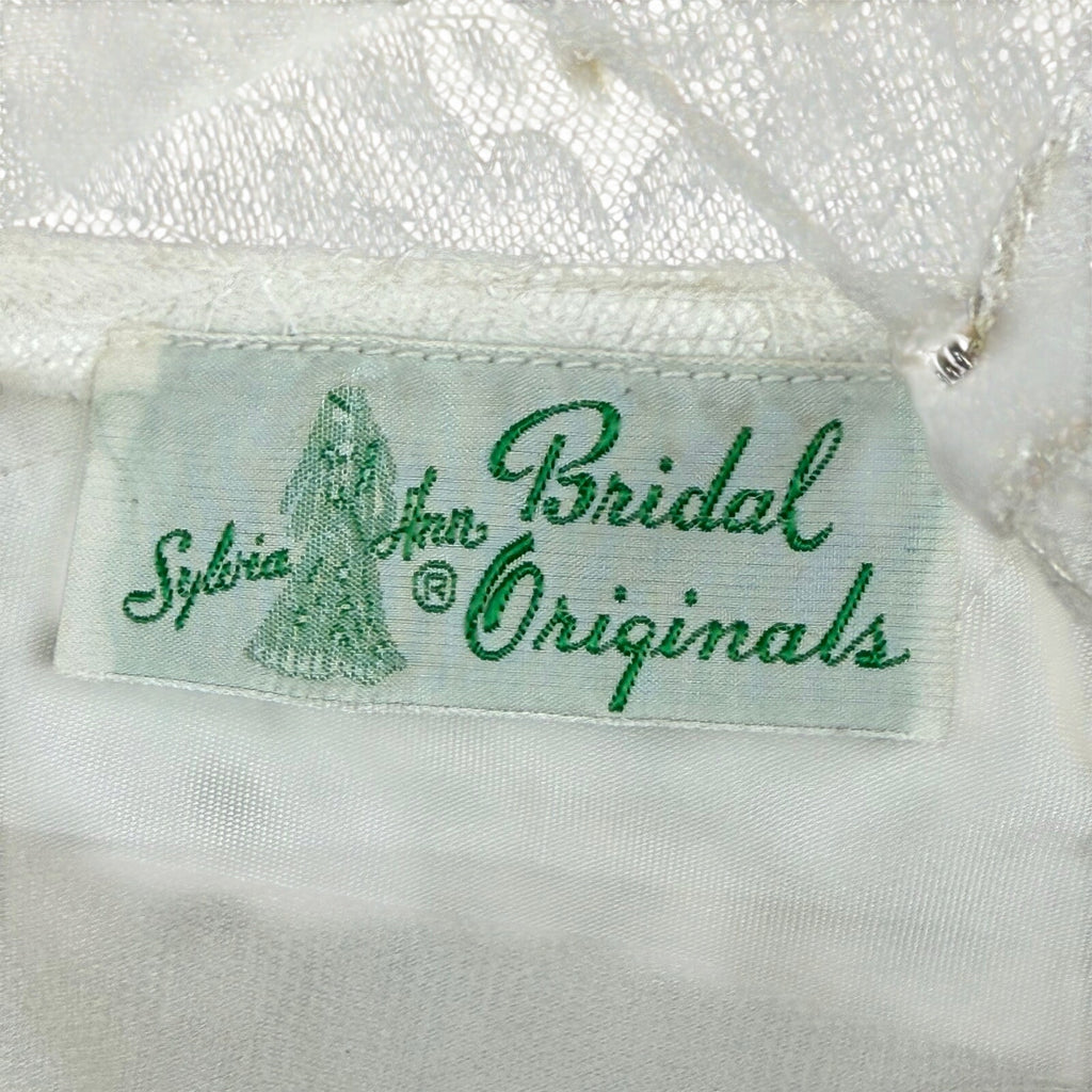 Vintage 50s Women's XS Wedding Dress Satin Lace and Chapel Train Sylvia Ann