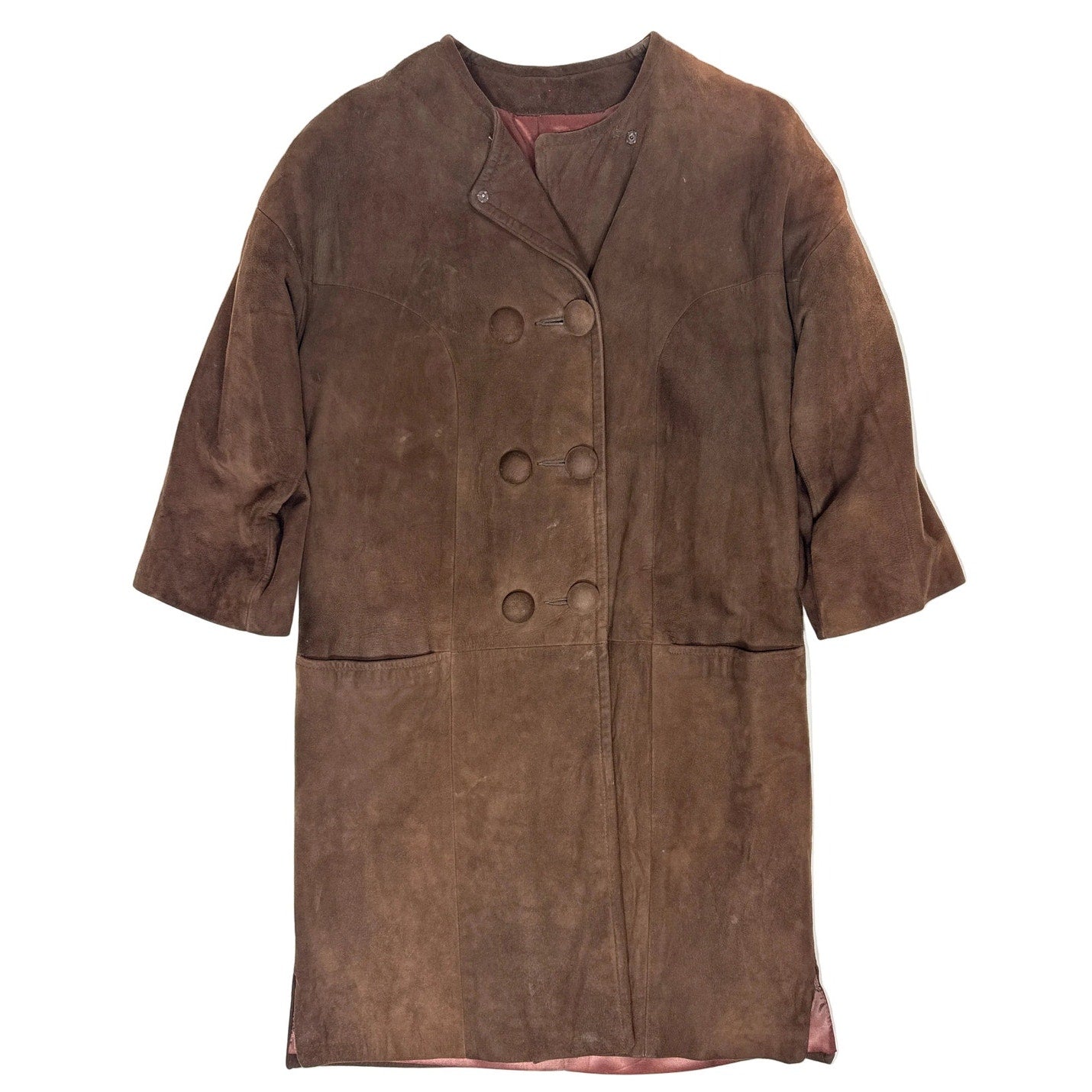 Vintage 60s Brown Leather Coat Double Breasted Princess Seams Women’s XS