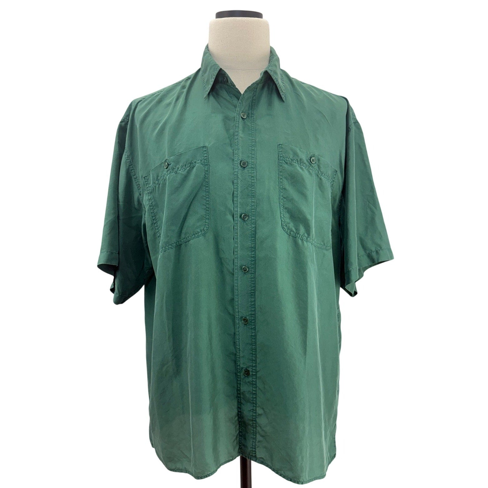 Vintage 90s Bogari Sea Green Silk Camp Shirt Men's XL Button Front
