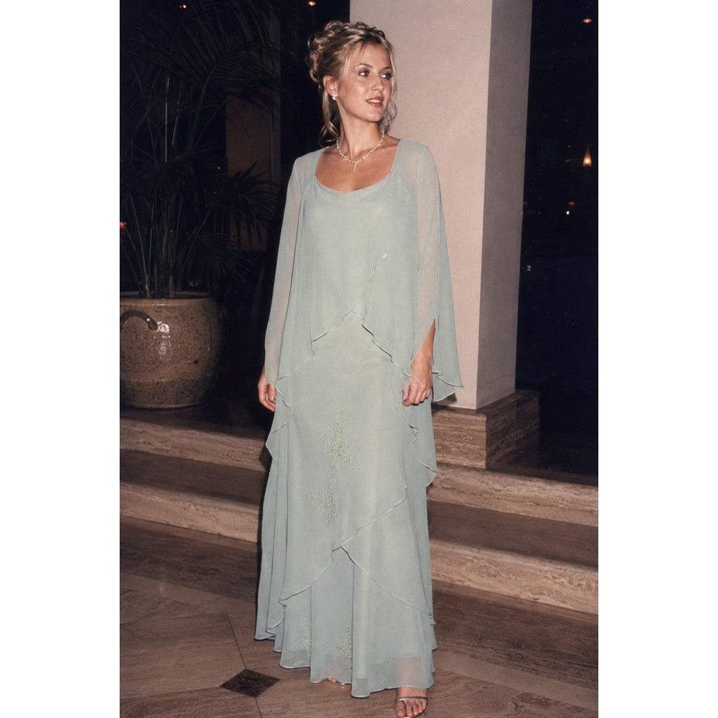 Vintage 90s Women's Large Captivia New York Mint Green Chiffon Layered Dress Set USA