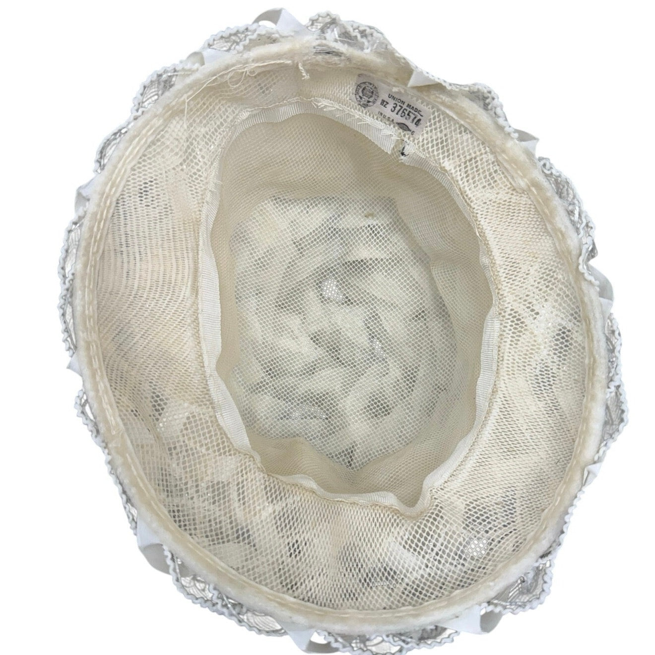 Vintage 50s White Chiffon Floral Brim Hat Union Label Formal