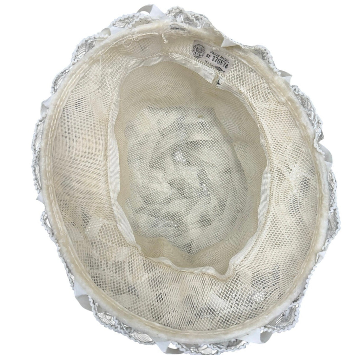 Vintage 50s White Chiffon Floral Brim Hat Union Label Formal