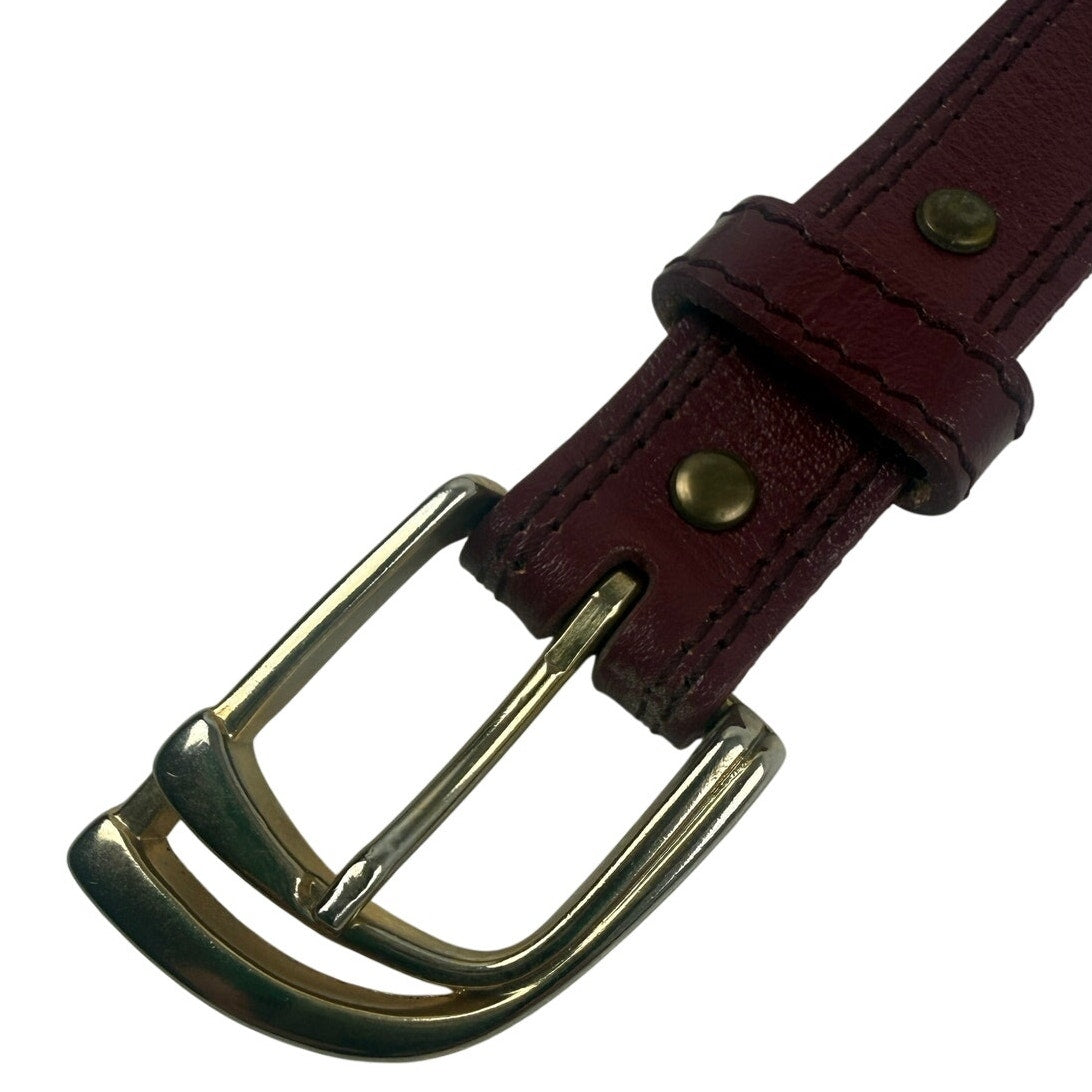 Vintage Made in Korea Burgundy Leather Women's Belt Brass Buckle 25-28