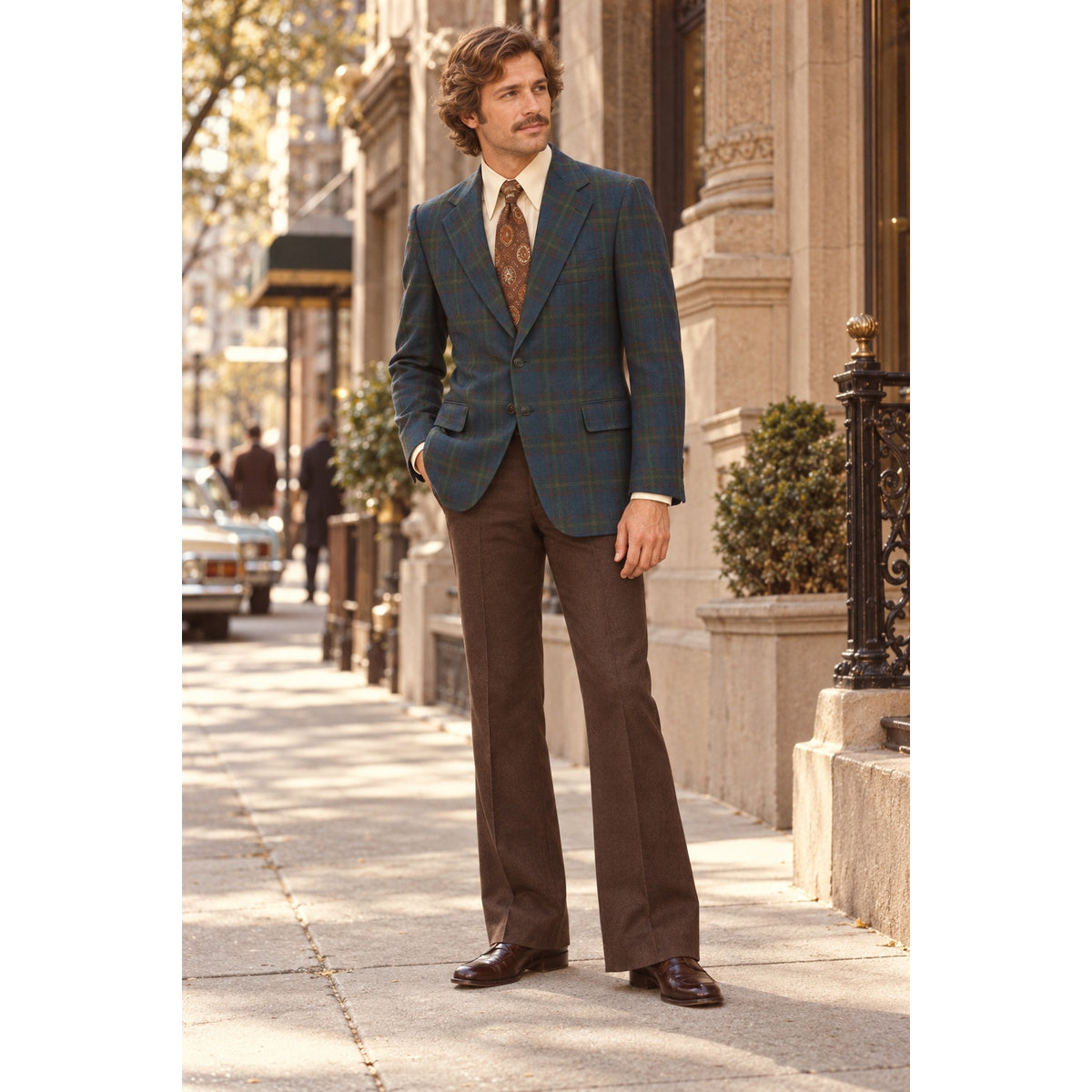 Vintage 70s Curlee Blue Plaid Wool Sport Coat Men’s 42
