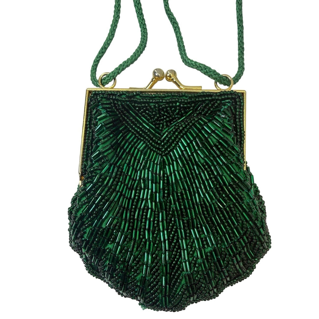 Cadaz Green Sequin Beaded Coin Purse Mini Evening Bag Crossbody Shoulder Strap