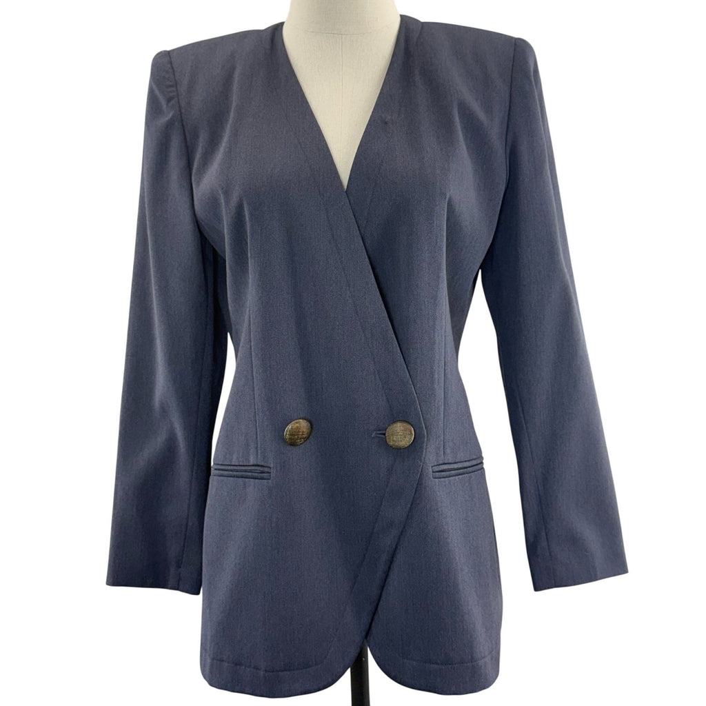 Vintage 90s Karen Scott Petites Women's 4 Purple Gray Blazer Lined Career Jacket