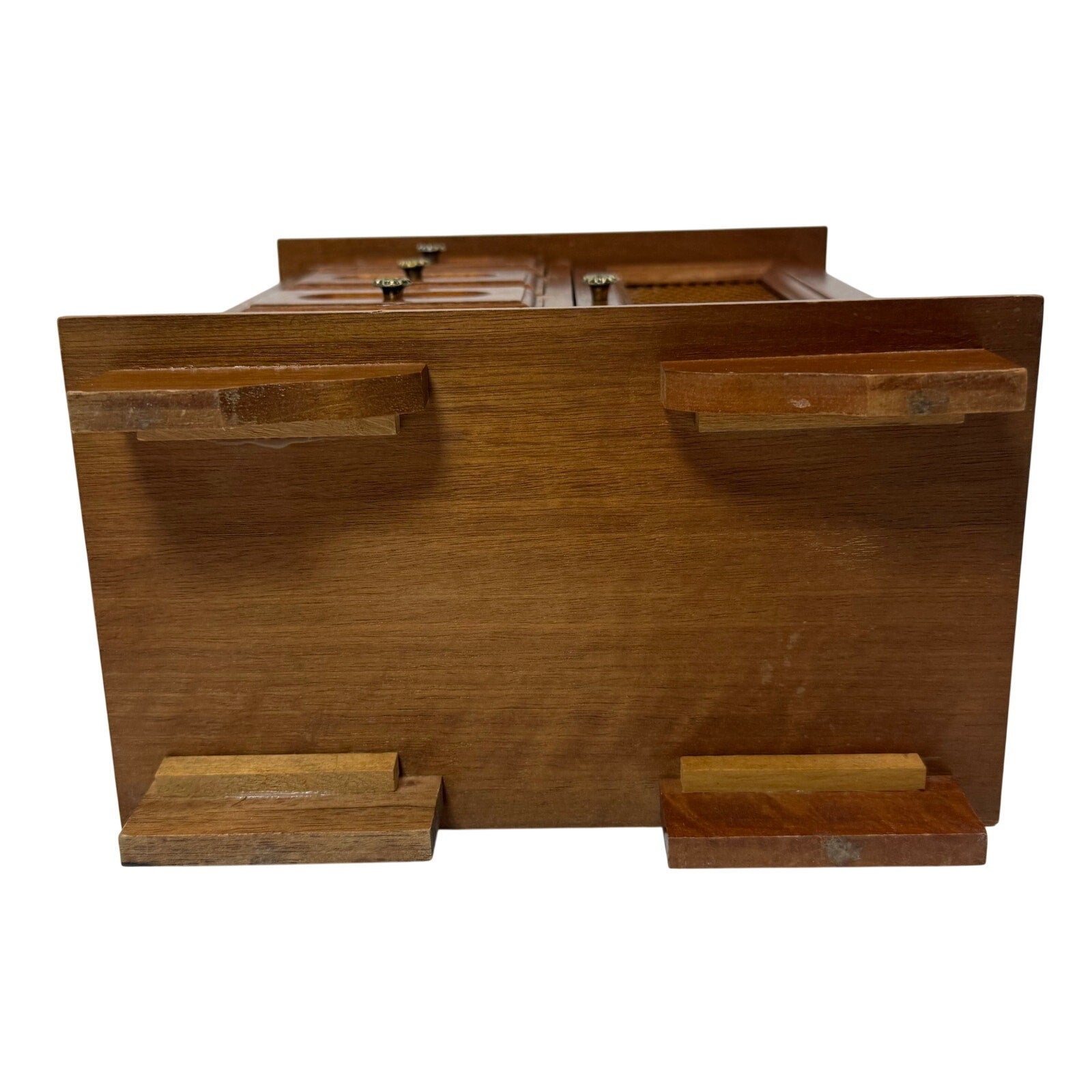 Vintage 70s Jewelry Box with Vanity Mirror Wood Stenciled Storage Drawers