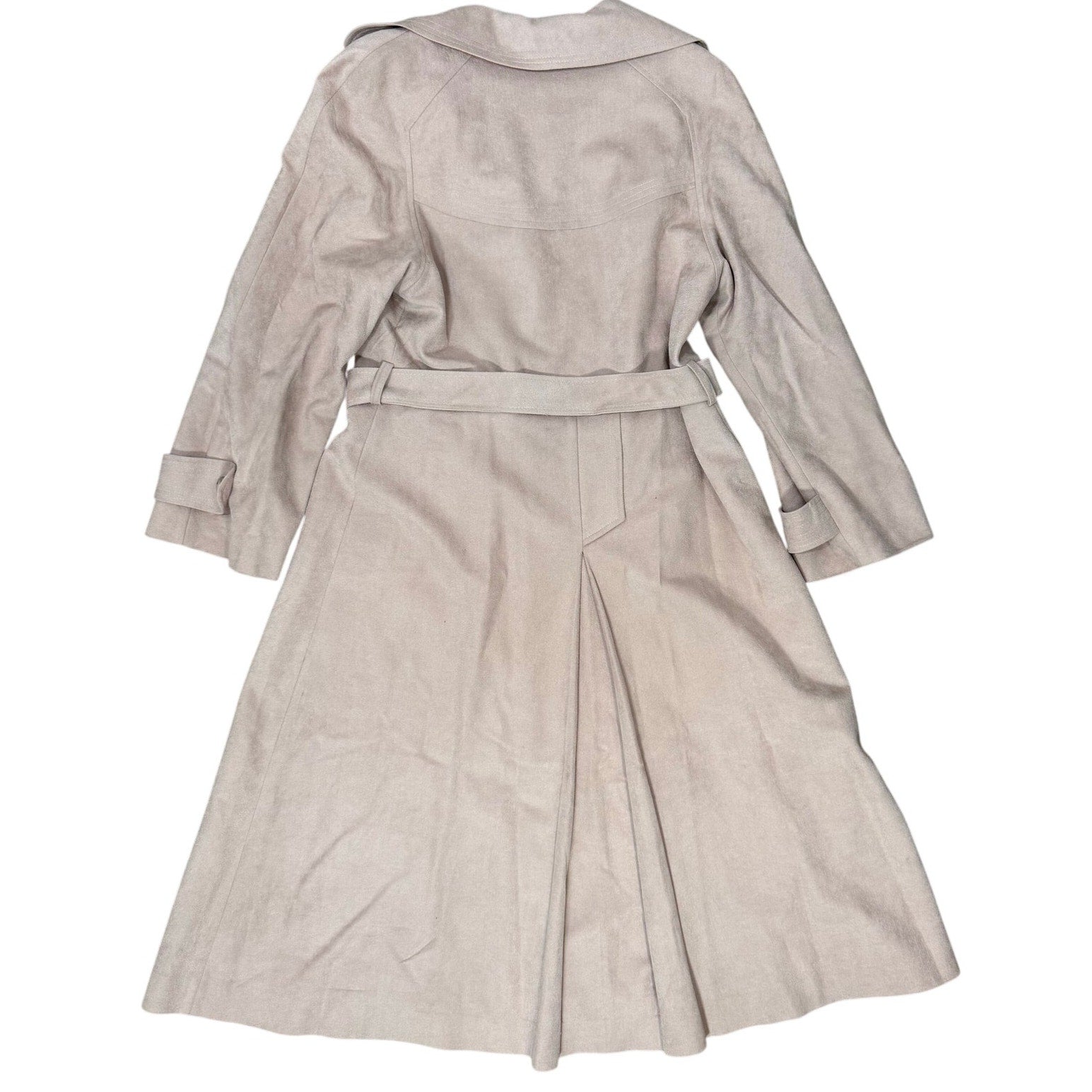 Vintage 80s Women's Medium Pink Trench Coat Belted Maxi Ultrasuede