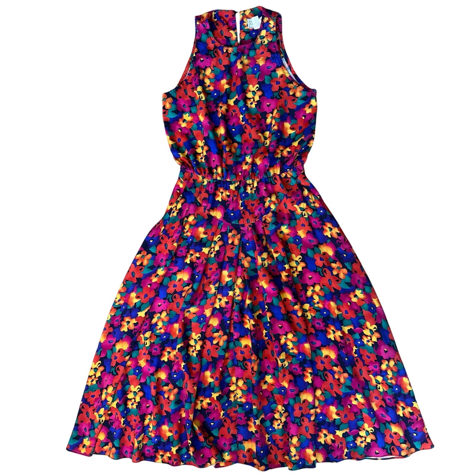 Vintage 90s Women's 11/12 Summer Maxi Dress Made in USA Colorful Floral Rayon
