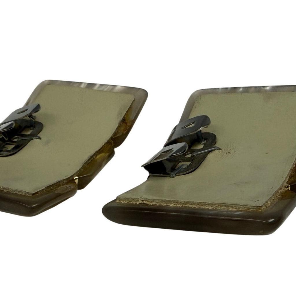 Vintage 60s Taupe Shoe Clips Gold Tone Rectangular Art Deco Style