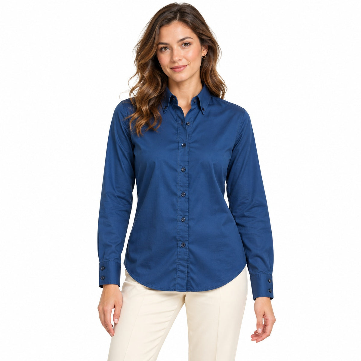 Vintage 70s JCPenney Navy Blue Long Sleeve Button-Down Blouse Women's Small