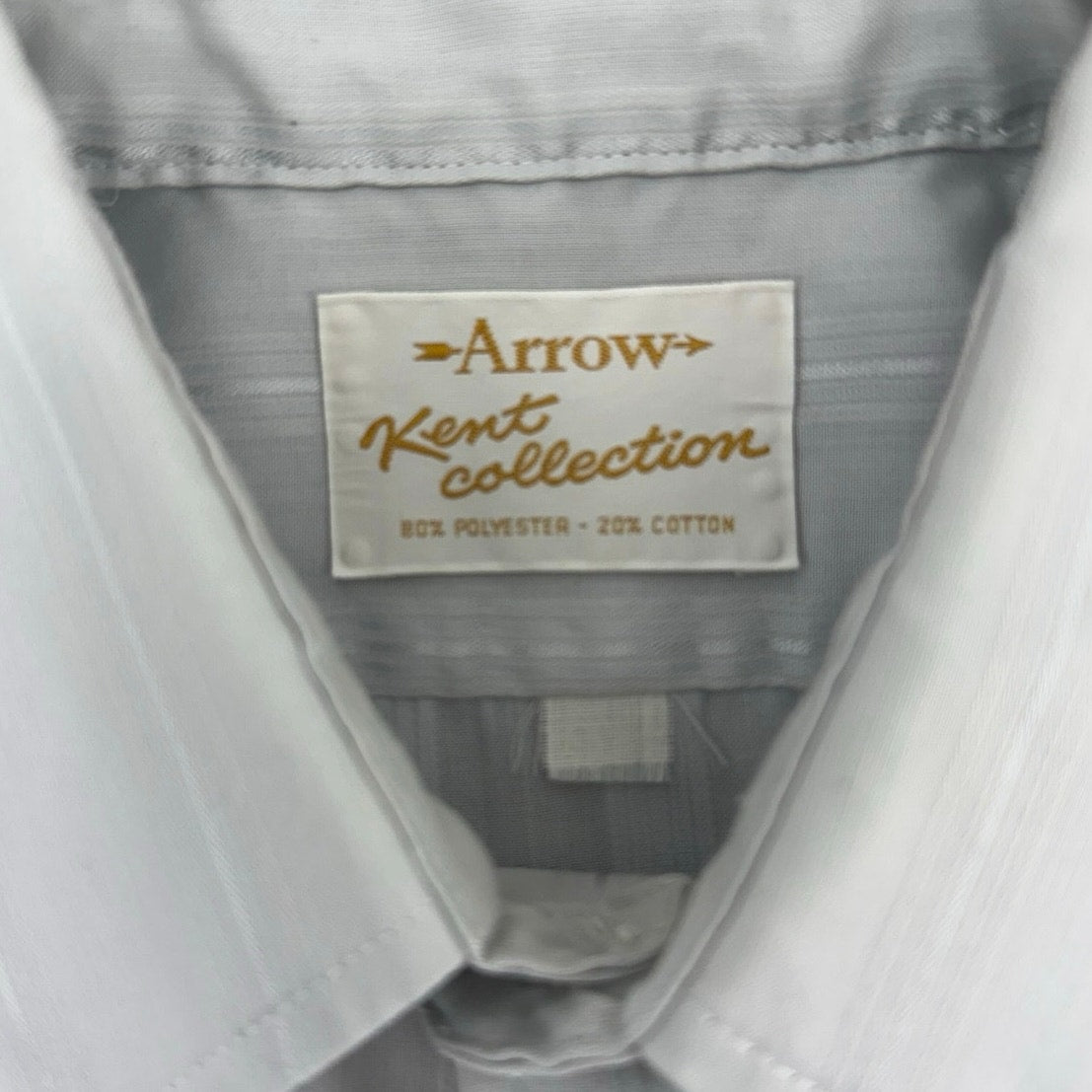Vintage 80s Men's Medium Arrow Gray Stripe Button Front Dress Shirt 44 Chest