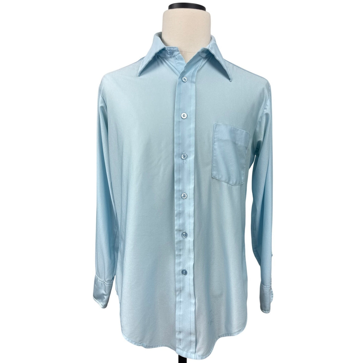 Vintage 70s Career Club Baby Blue Qiana Nylon Disco Shirt Mens Large
