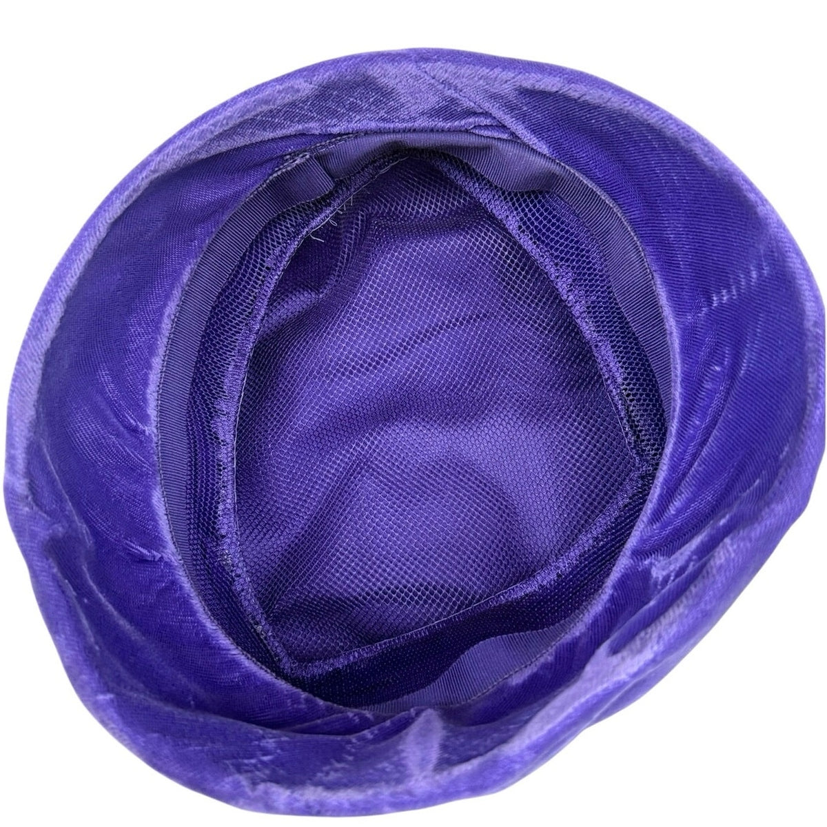 Vintage 1960s Purple Velveteen Hat Pleated Brim Cloche Style