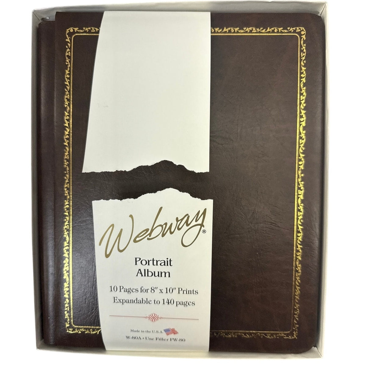 Vintage 80s Webway Portrait Scrapbook Album Faux Leather Gold Border