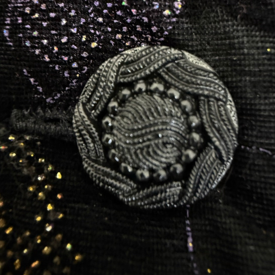 Maggie McNaughton Black Velvet Floral Glitter Jacket Women's 24 USA