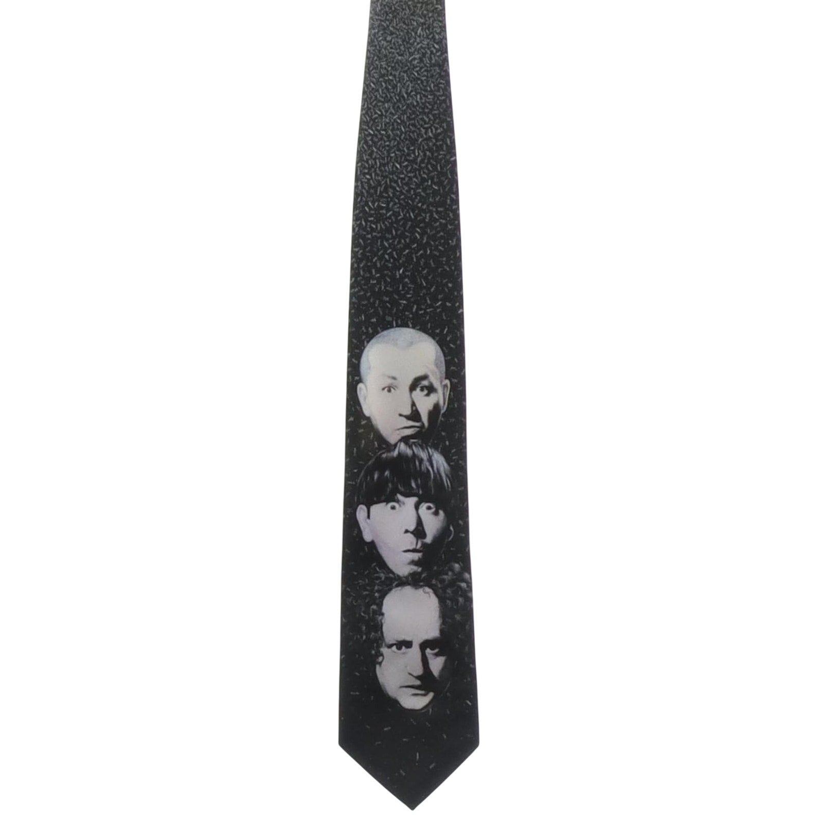 Vintage 90s Ralph Marlin Three Stooges Designer Necktie 57.5" x 3.5" Black Gray