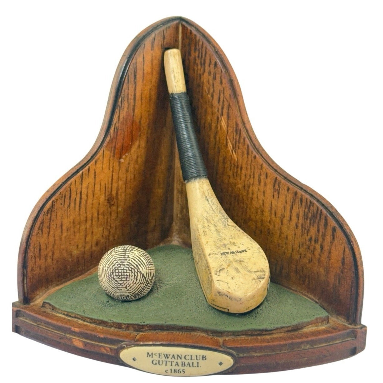 Vintage 90s McEwan Club Guttaball Golf Bookend Wood Display