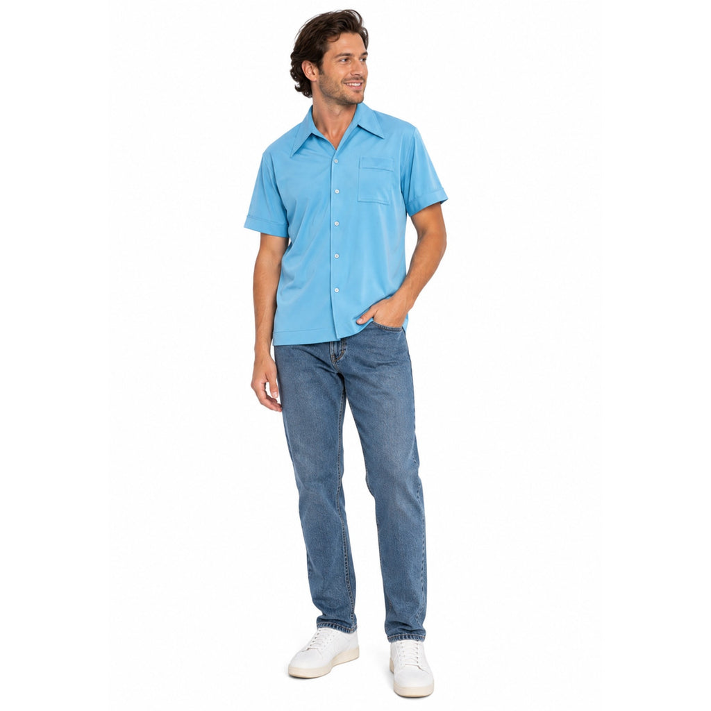 Vintage 70s Joel California Mens XL Sky Blue Dagger Collar Shirt
