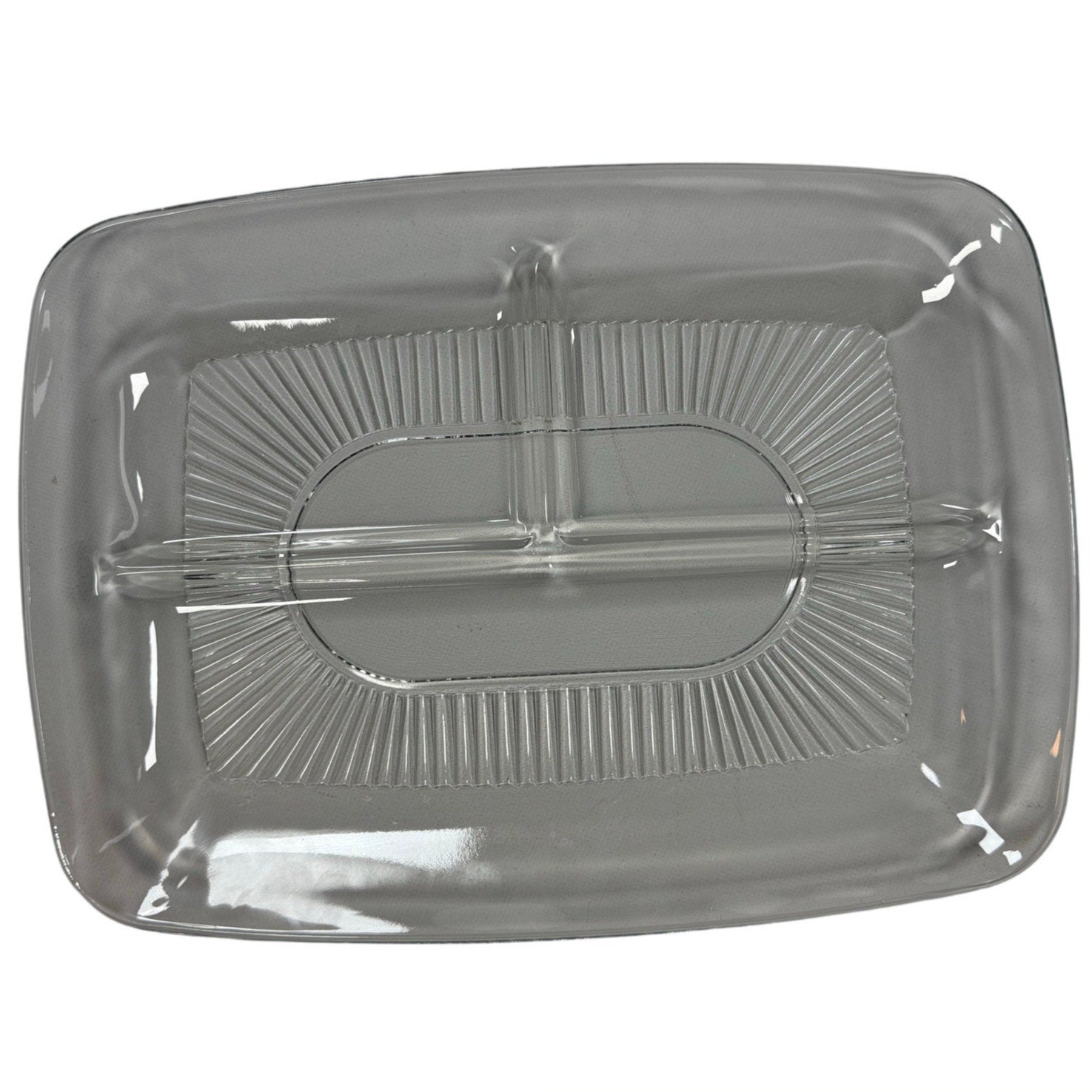 Vintage 70s Anchor Hocking Union Square Divided Glass Plate 10x8