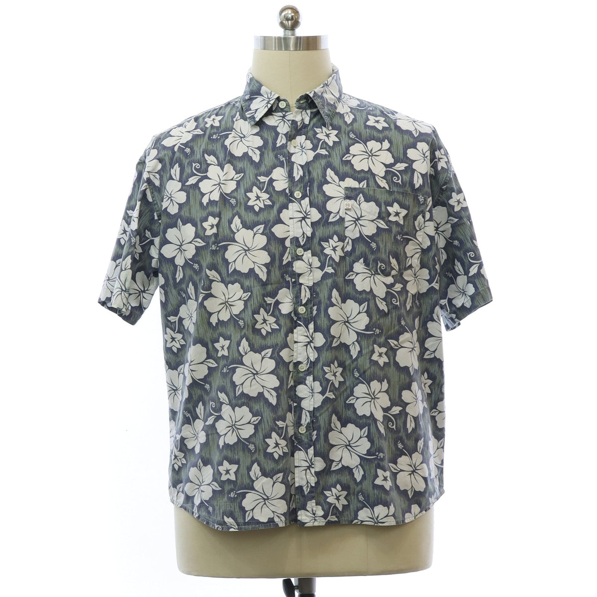 Y2K Robert Stock Blue Floral Cotton Hawaiian Shirt Men’s Large
