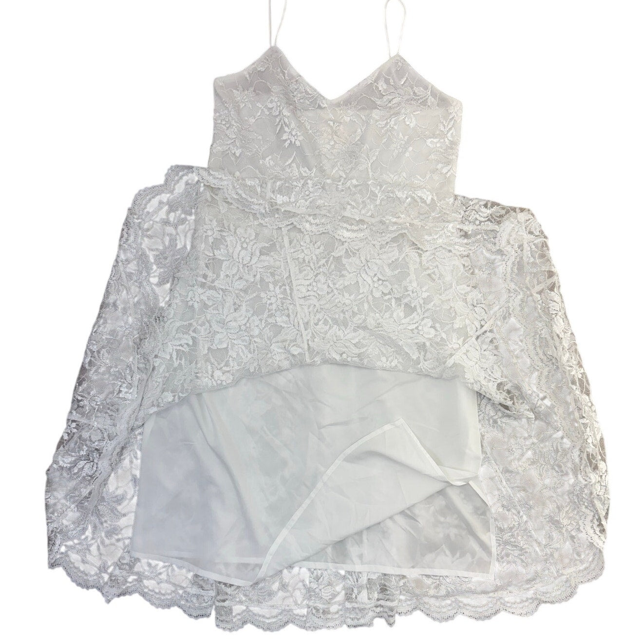 Vintage 1980s White Lace Beaded Fringe Overlay Dress Women's Small