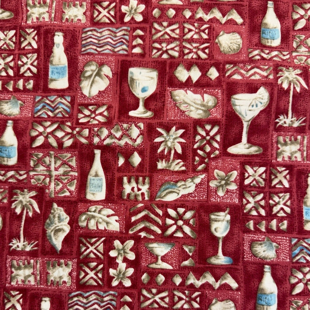 Vintage 80s Campia Red Hawaiian Cocktail Print Cotton Camp Shirt XL