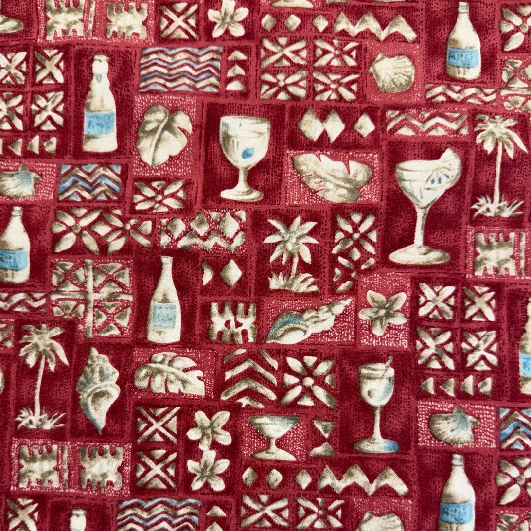 Vintage 80s Campia Red Hawaiian Cocktail Print Cotton Camp Shirt XL