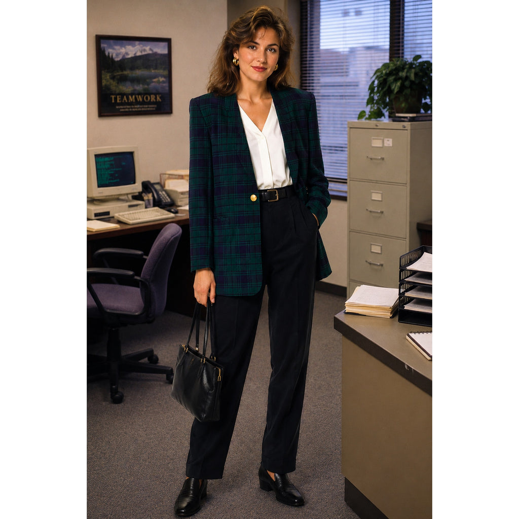 Jones New York Plaid Blazer Jacket Women's 8 Green Blue USA Single Button