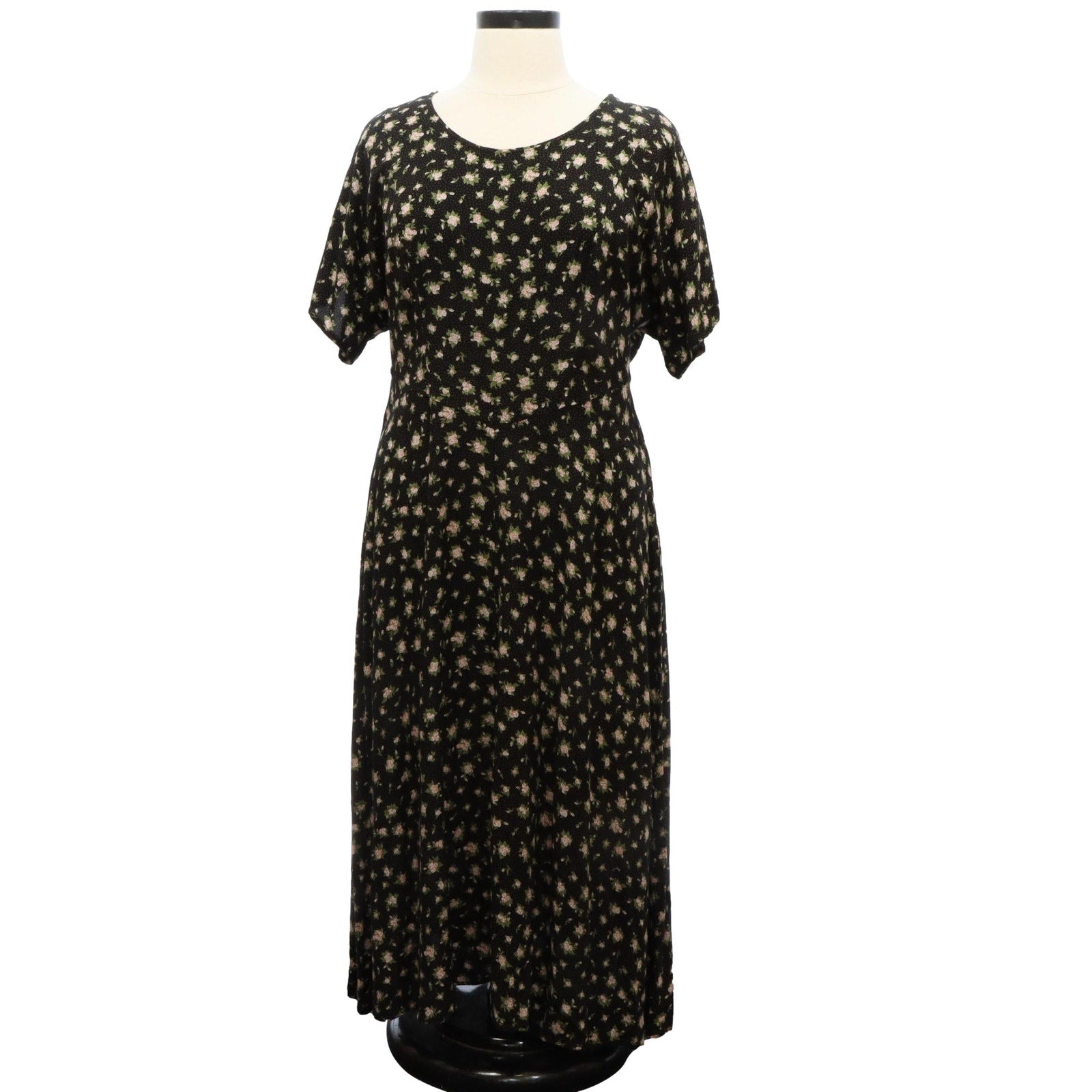 Vintage 90s Ulterior Motives Black Floral Rayon Maxi Dress Size 18