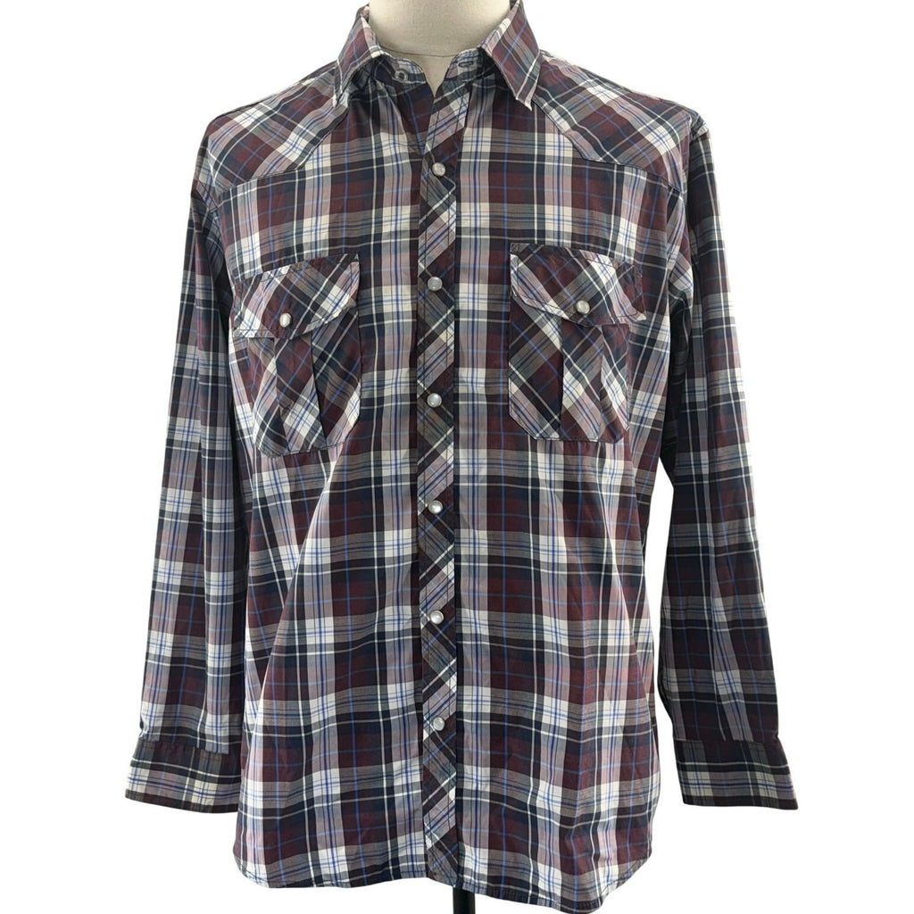 Vintage 90s Men's Large Button-Down Shirt Plaid Pearl Snap Western 44 Chest