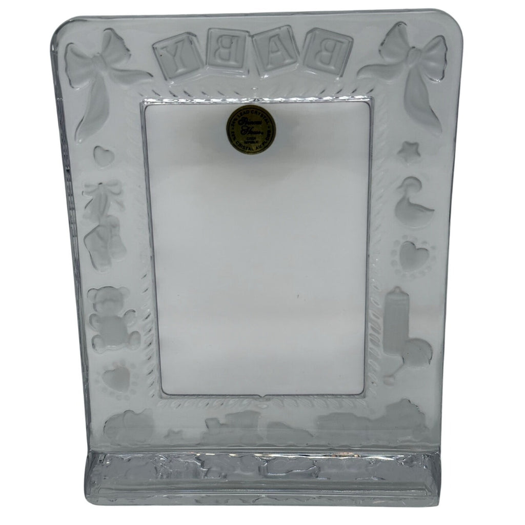 Vintage 90s Princess House Lead Crystal Baby Frame 5x7 Clear Glass