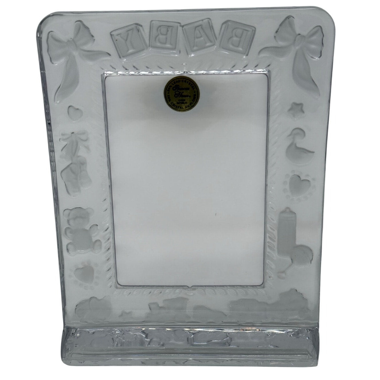 Vintage 90s Princess House Lead Crystal Baby Frame 5x7 Clear Glass